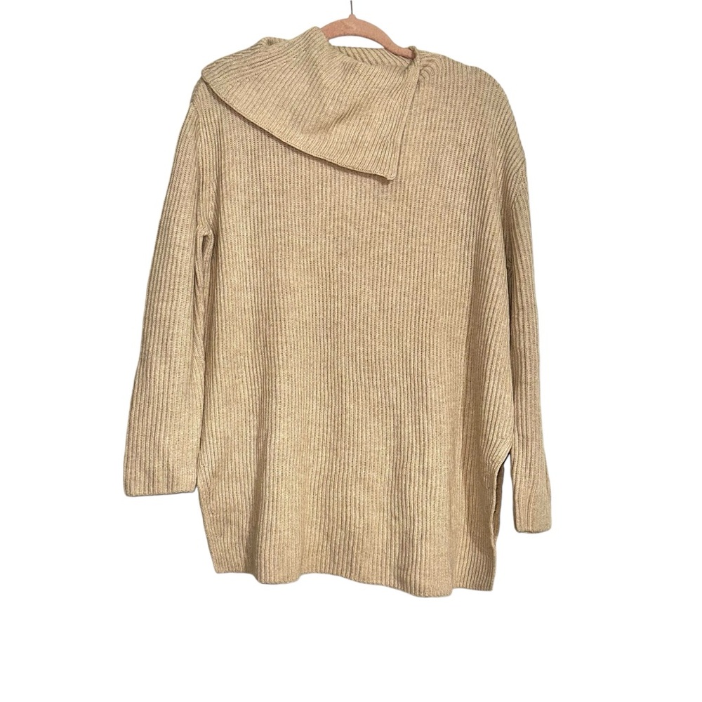 COS Wool Blend Cowl Neck Rib Knit Cream Oversized Jumper Sweater SMALL
